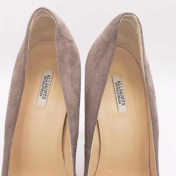 All Saints Taupe Suede Stiletto Platform Pumps SZ 39.5 - Picture 3 of 12